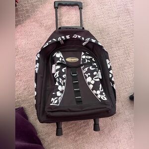 Black and White Floral Rolling Backpack